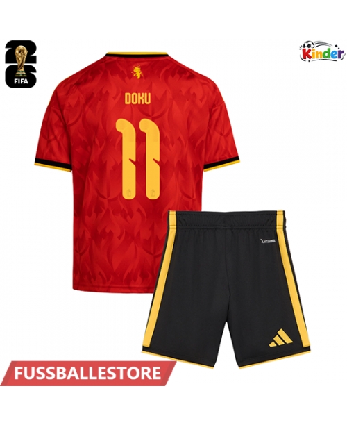Günstige Belgien Jeremy Doku #11 Heimtrikotsatz Kinder WM 2026 Kurzarm (+ Kurze Hosen)